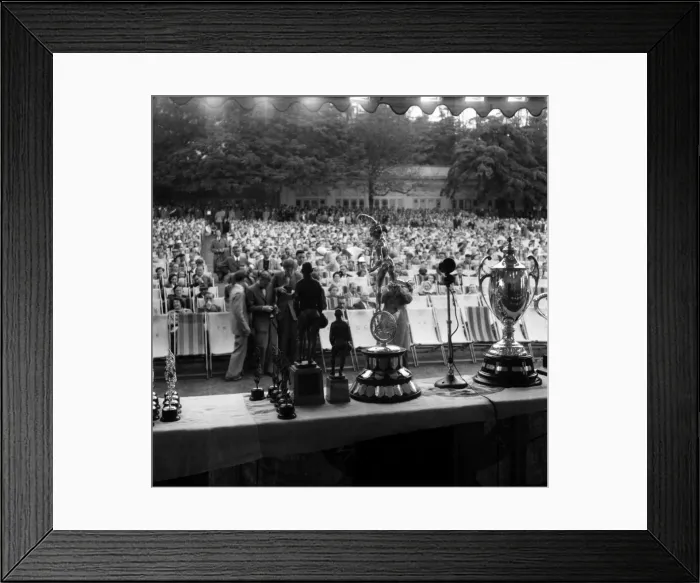 Framed Print : Motorsport. Isle of Man TT Races 1953 TT trophies. June 1953 D3141 Framed Print : Motorsport. Isle of Man TT Races 1953 TT trophies. June 1953 D3141