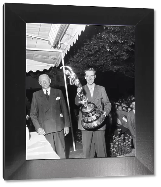 Motorsport. Isle of Man TT Races 1953 Ray Aman with Trophy
