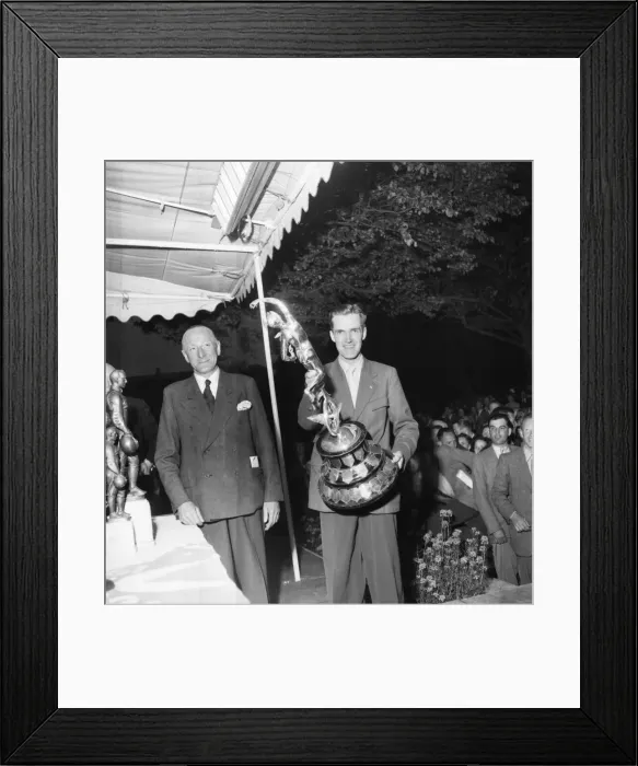 Framed Print : Motorsport. Isle of Man TT Races 1953 Ray Aman with Trophy Framed Print : Motorsport. Isle of Man TT Races 1953 Ray Aman with Trophy