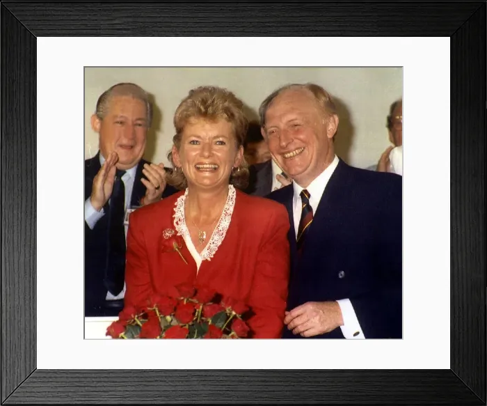 Framed Print : Neil Kinnock MP former leader of the Labour Party with Glenys Kinnock at a conference Framed Print : Neil Kinnock MP former leader of the Labour Party with Glenys Kinnock at a conference