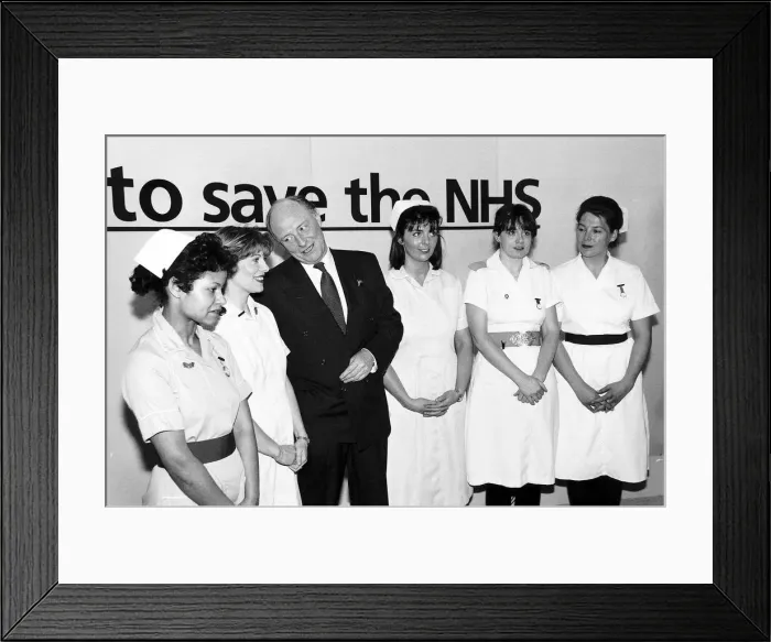Framed Print : Neil Kinnock MP Former Labour Party Leader with nurses at North Middlesex Hospital