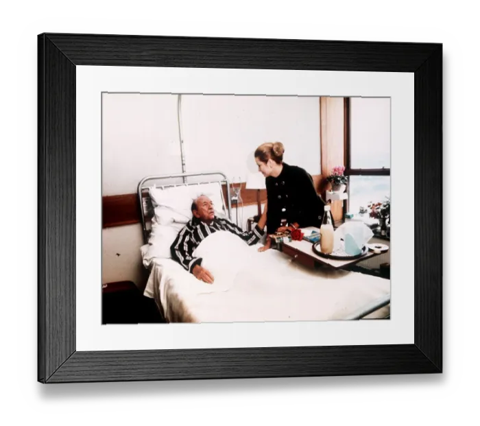 Framed Print : Noel Coward lying in hospital bed visited by Princess Grace of Monaco in St Thomas Framed Print : Noel Coward lying in hospital bed visited by Princess Grace of Monaco in St Thomas