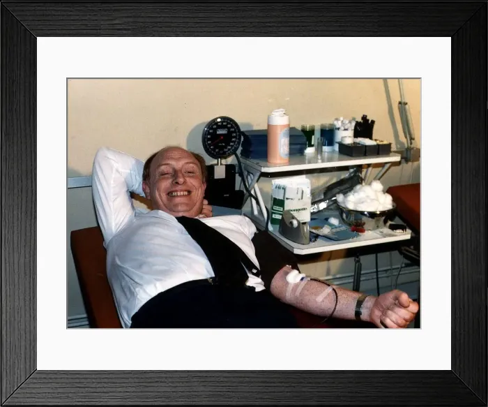 Framed Print : Neil Kinnock MP giving blood Framed Print : Neil Kinnock MP giving blood
