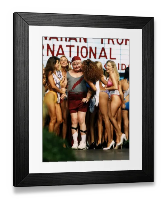 Framed Print : Benny Hill Comedian stands between bikini clad contestrants at a beauty competition