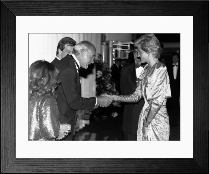 Framed Print : Princess Diana meets actor Sean Connery at the film premiere of his latest film The Hunt Framed Print : Princess Diana meets actor Sean Connery at the film premiere of his latest film The Hunt