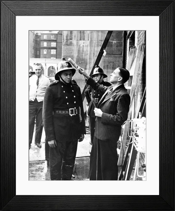 Framed Print : Firemen checked with geiger counter for nuclear radiation Framed Print : Firemen checked with geiger counter for nuclear radiation