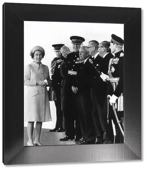 The Queen waits to greet Queen Margrethe at Windsor. May 1974 With her are