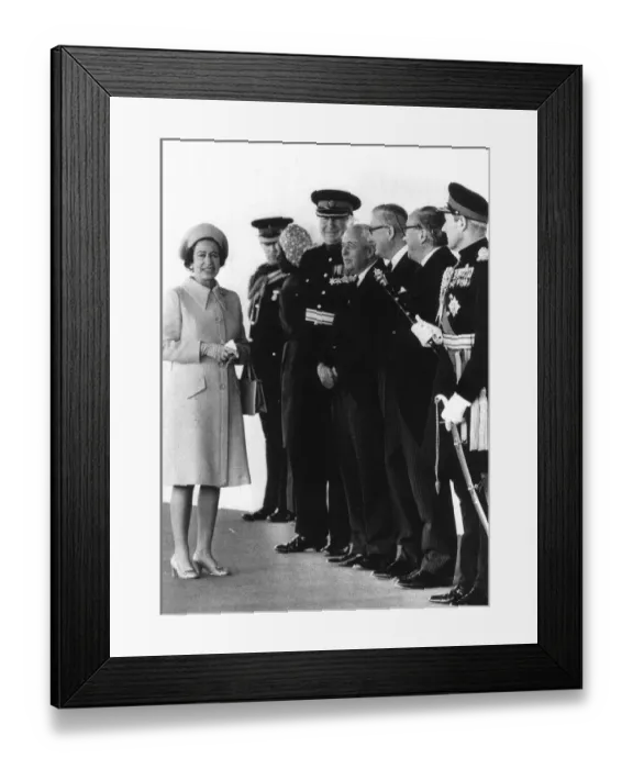 Framed Print : The Queen waits to greet Queen Margrethe at Windsor. May 1974 With her are Framed Print : The Queen waits to greet Queen Margrethe at Windsor. May 1974 With her are