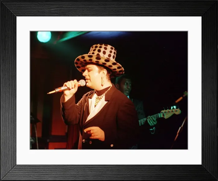 Framed Print : Boy George from Culture Club singing at the Labour Conference party September