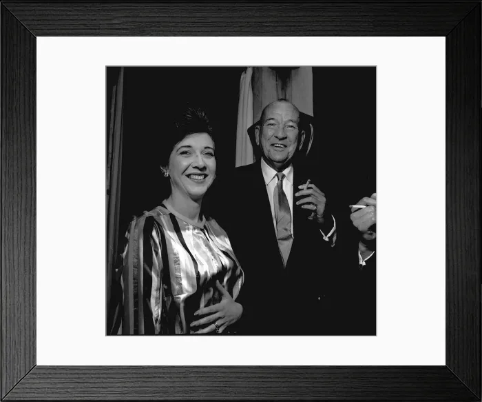 Framed Print : Noel Coward with actress Rosemary Martin at a special performance of his play Framed Print : Noel Coward with actress Rosemary Martin at a special performance of his play