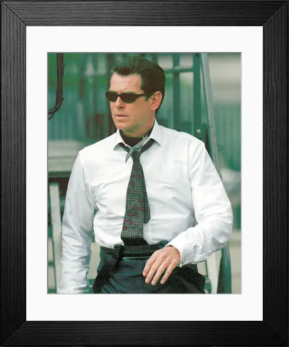 Framed Print : Pierce Brosnan on set of The World is not Enough at Royal Victoria Docks Framed Print : Pierce Brosnan on set of The World is not Enough at Royal Victoria Docks