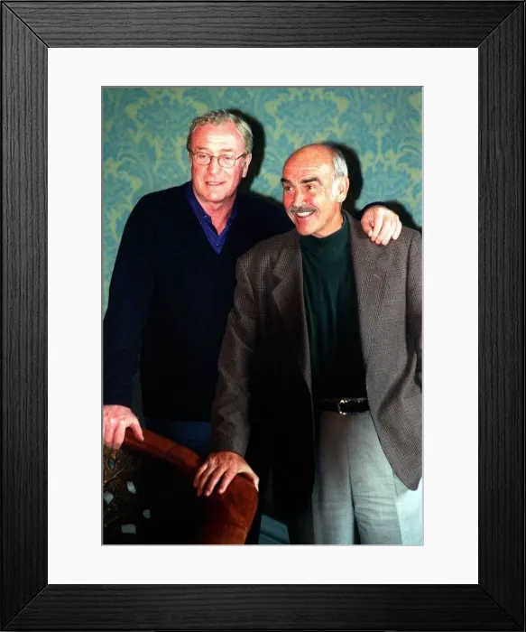 Framed Print : Michael Caine (L) and Sean Connery August 1997 face the press at the Caldonian Hotel in Framed Print : Michael Caine (L) and Sean Connery August 1997 face the press at the Caldonian Hotel in