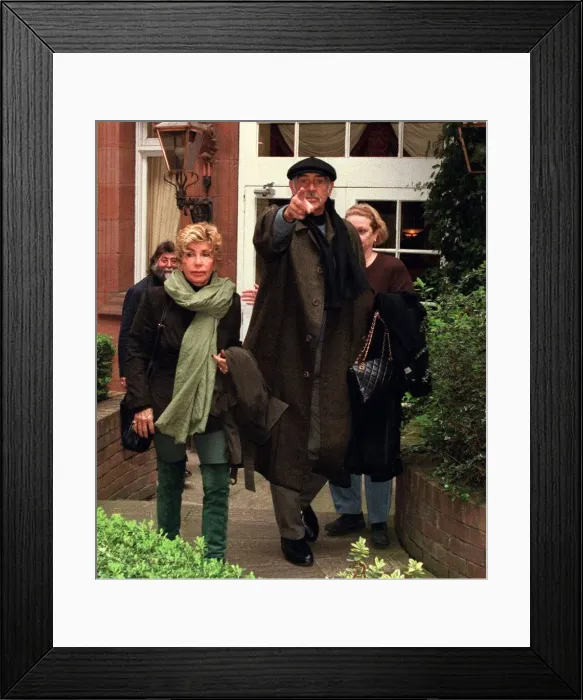Framed Print : Sean Connery April 1999 With wife Micheline Connery leaving Caledonian Hotel