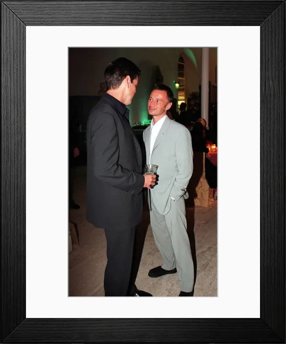 Framed Print : Actor Pierce Brosnan August 1999 with Robert Carlyle at the premiere party in Framed Print : Actor Pierce Brosnan August 1999 with Robert Carlyle at the premiere party in