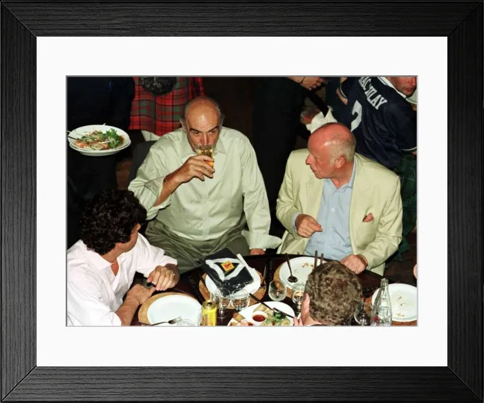 Framed Print : World Cup France June 1998 Sean Connery drinks whisky in Paris bar with Richard Wilson Framed Print : World Cup France June 1998 Sean Connery drinks whisky in Paris bar with Richard Wilson