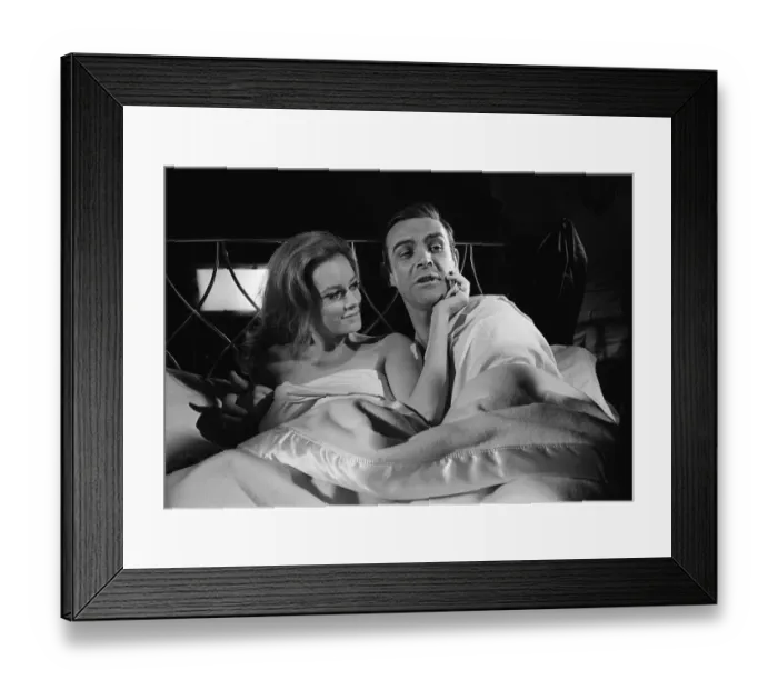 Framed Print : Film Thunderball 1965 Sean Connery and Luciana Paluzzi Filming bed scene James Bond