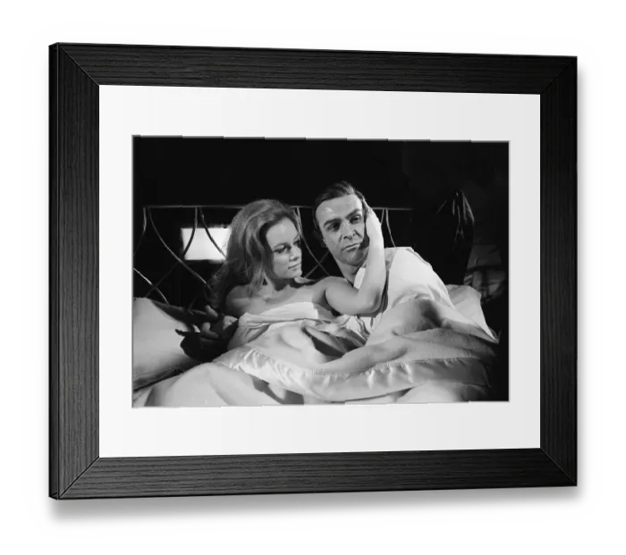 Framed Print : Film Thunderball 1965 Sean Connery and Luciana Paluzzi Filming bed scene James Bond