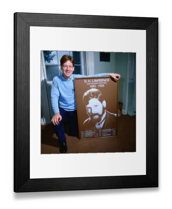 Framed Print : Kenneth Branagh actor director 1985 with large poster of D H Lawrence centenary Framed Print : Kenneth Branagh actor director 1985 with large poster of D H Lawrence centenary