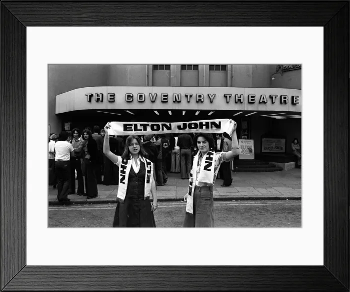 Framed Print : D23278_1 Local Caption Elton John fans outside the Coventry Theatre where Elton Framed Print : D23278_1 Local Caption Elton John fans outside the Coventry Theatre where Elton