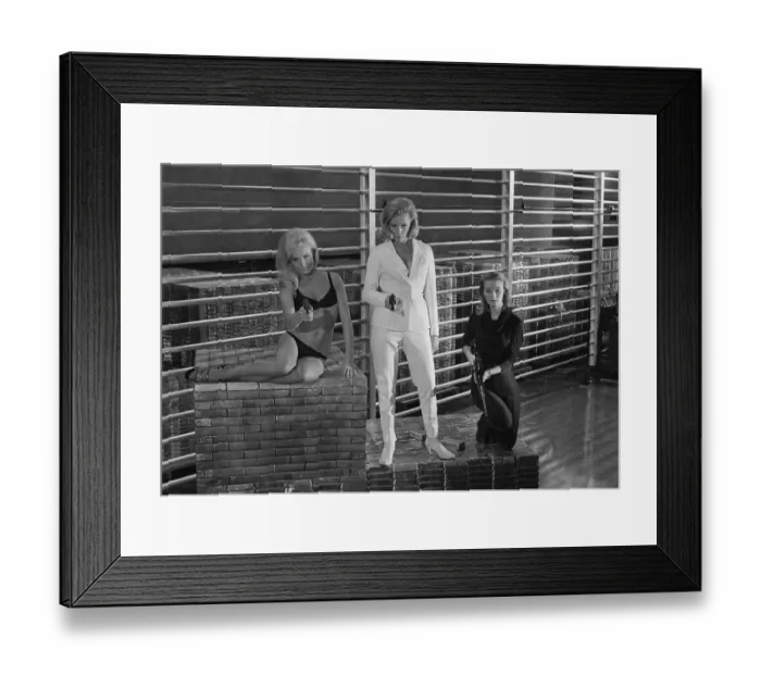 Framed Print : Film Goldfinger 1964 Sean Connery as James Bond 007 poses with Bond girls Honor Blackman Framed Print : Film Goldfinger 1964 Sean Connery as James Bond 007 poses with Bond girls Honor Blackman