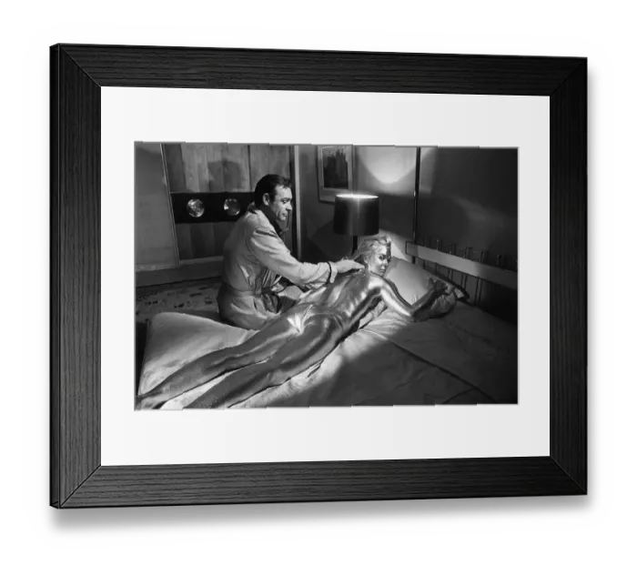Framed Print : Film Goldfinger 1964 Shirley Eaton Sean Connery Pictured on set during filming