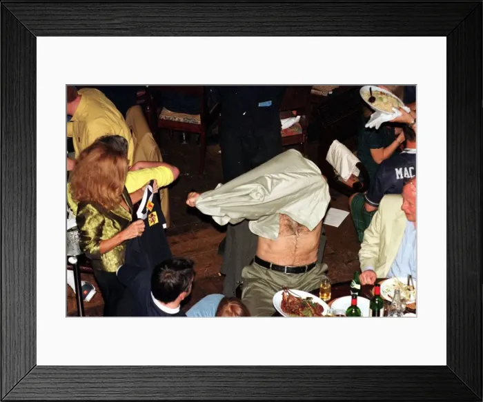 Framed Print : Sean Connery takes off shirt June 1998 and puts on Scottish top given to him by his wife Framed Print : Sean Connery takes off shirt June 1998 and puts on Scottish top given to him by his wife