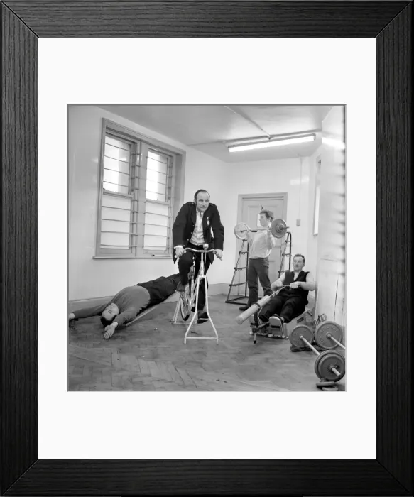 Framed Print : Health and Fitness. Workers of South Shields bus depot working out in the company Framed Print : Health and Fitness. Workers of South Shields bus depot working out in the company