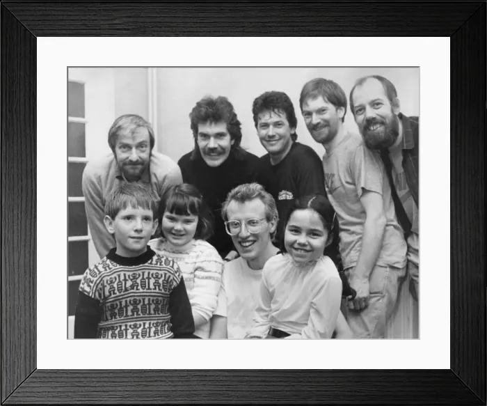 Framed Print : Lindisfarne have a special chat with three youngsters who arrived too late one of their Framed Print : Lindisfarne have a special chat with three youngsters who arrived too late one of their