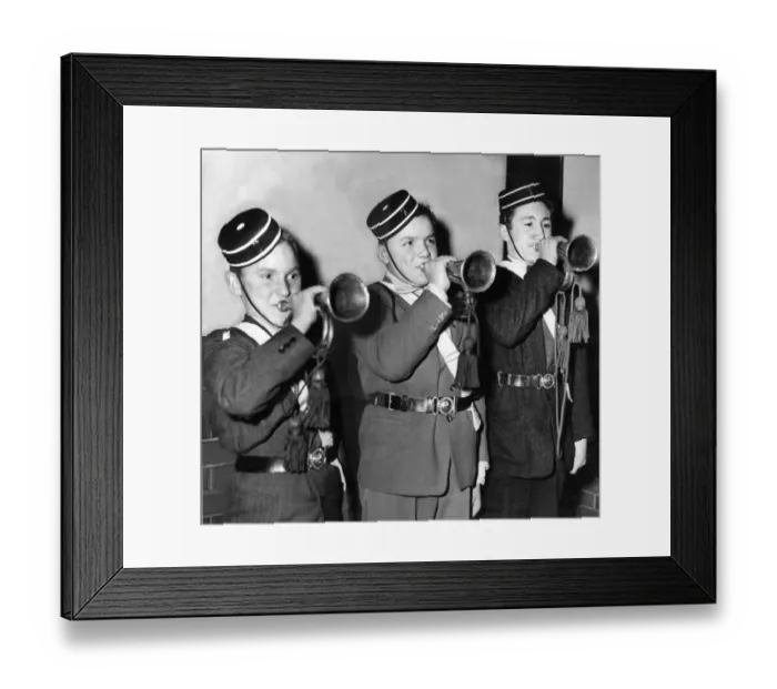 Framed Print : A typical Boys Brigade member and bugle to boot - wearing the traditional Framed Print : A typical Boys Brigade member and bugle to boot - wearing the traditional