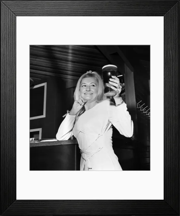 Framed Print : Drinking Pubs: Pretty Blonde Susan Frankham 19 a barmaid at the Timbertop Hotel Sheffield