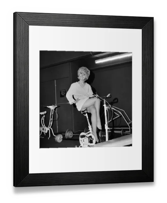 Framed Print : Fashion Clothing: Model 23-year-old Pat Smedley of Manchester models a blue dressing gown