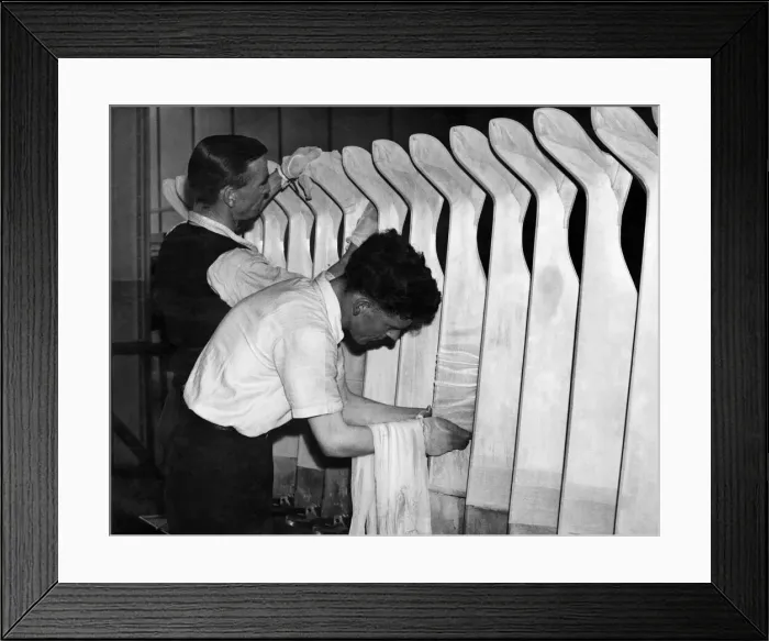 Framed Print : Clothing. Stockings. Men laying out the stockings August 1948 P018461 Framed Print : Clothing. Stockings. Men laying out the stockings August 1948 P018461