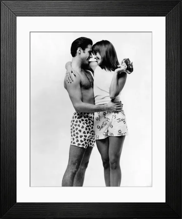 Framed Print : Clothing - Underwear. Matching Boxer shorts with hearts and kisses Framed Print : Clothing - Underwear. Matching Boxer shorts with hearts and kisses