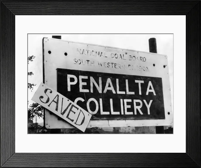Framed Print : Sign outside a coal mine which had saved from closure. June 1969 P018143