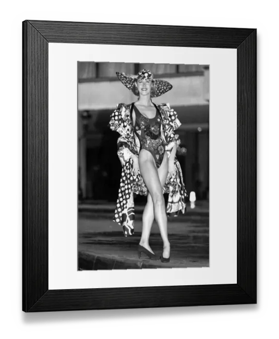 Framed Print : Clothing Beach: Model Juliet Seatree wears exotic dress and swimwear. April 1992 P017968 Framed Print : Clothing Beach: Model Juliet Seatree wears exotic dress and swimwear. April 1992 P017968