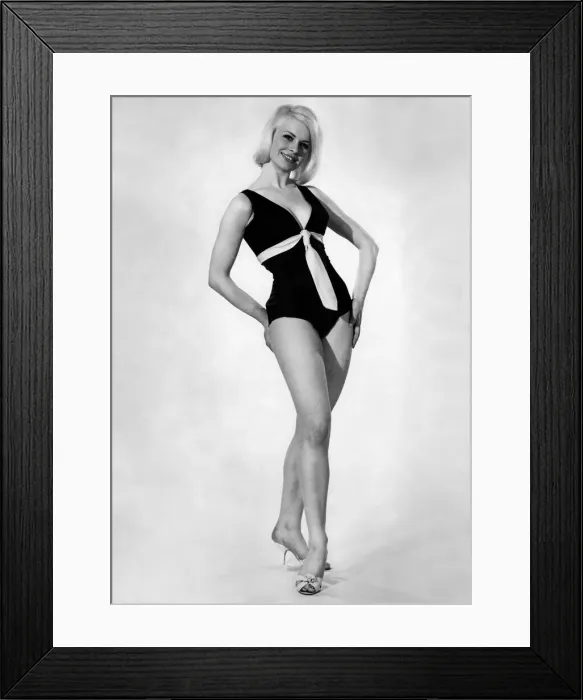Framed Print : Clothing Beach. Model wears one piece swimming costume. July 1964 P017995 Framed Print : Clothing Beach. Model wears one piece swimming costume. July 1964 P017995