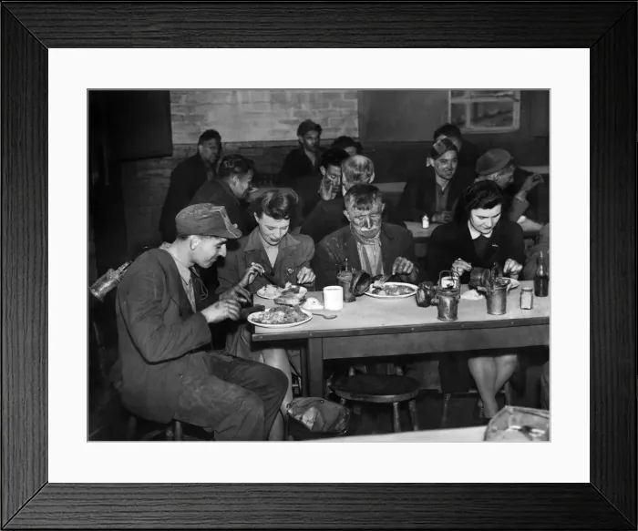 Framed Print : Mining coal miners. Miners straight from the coal sitting down with women folk of Framed Print : Mining coal miners. Miners straight from the coal sitting down with women folk of