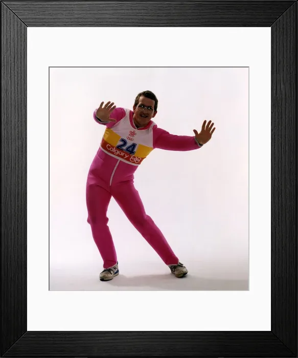 Framed Print : Eddie Edwards wearing pink ski clothing