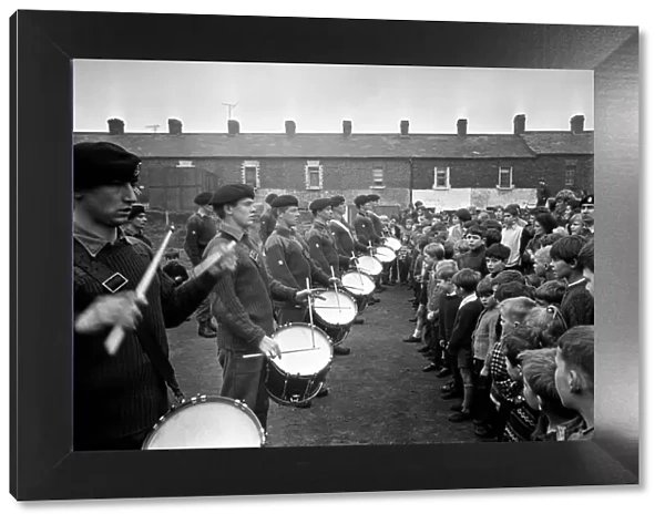 Army band play for children of reopening of Island street. Playground - Belfast