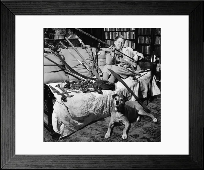 Framed Print : Collections - Mrs Dick with her main armament - and her canine bodyguard dog Peter