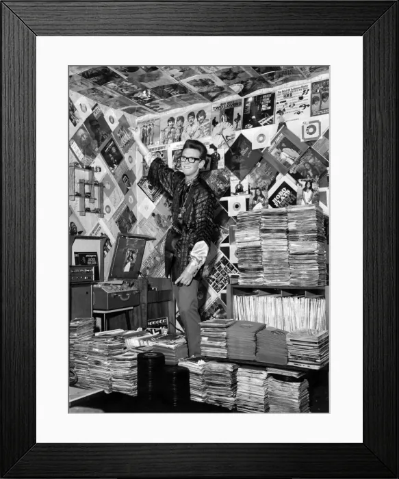 Framed Print : Collections. Disc jockey, Terry Dawson. Records, vinyl, music, posters, sleeves Framed Print : Collections. Disc jockey, Terry Dawson. Records, vinyl, music, posters, sleeves