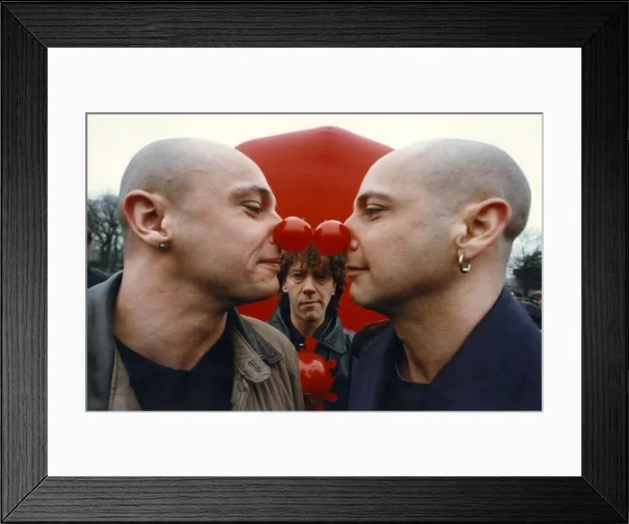 Framed Print : Right said Fred in red nose and no hair mode. Fred (left) Richard (right Framed Print : Right said Fred in red nose and no hair mode. Fred (left) Richard (right