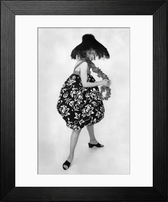 Framed Print : Woman wearing a summer dress. January 1959 P018026 Framed Print : Woman wearing a summer dress. January 1959 P018026