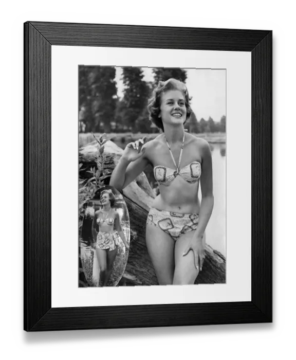 Framed Print : Woman wearing a bikni during a day out. July 1959 P018020 Framed Print : Woman wearing a bikni during a day out. July 1959 P018020