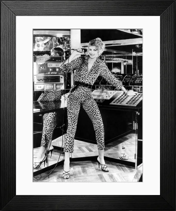 Framed Print : Fashion - Misc. Model in recording studio with microphone. Leopard print Framed Print : Fashion - Misc. Model in recording studio with microphone. Leopard print