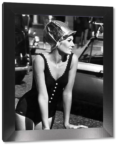 Fashion 1960s. Britmarine showed their 1968 styles in swim hats in London on Wednesday