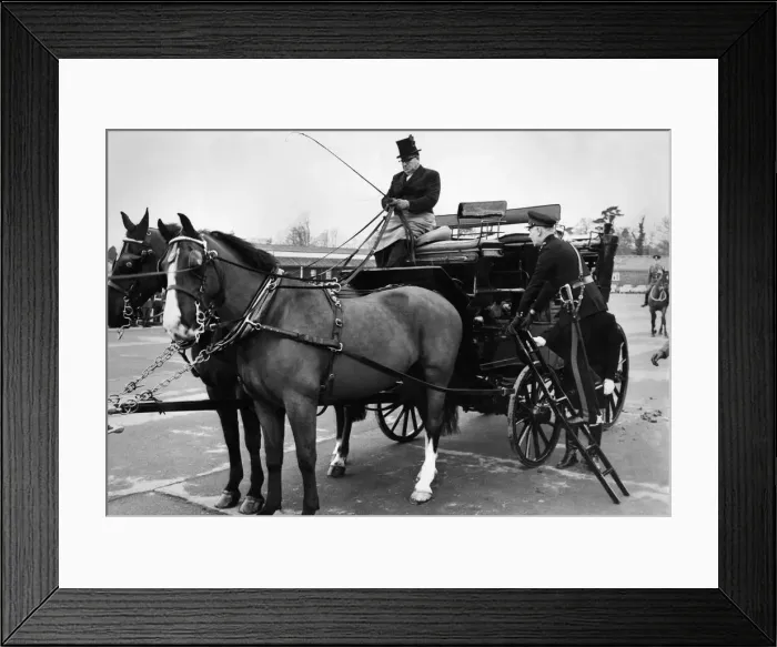 Framed Print : Royal style send-off for Retired Brigadier. Brigadier Lindsey Aspland mounting the coach Framed Print : Royal style send-off for Retired Brigadier. Brigadier Lindsey Aspland mounting the coach