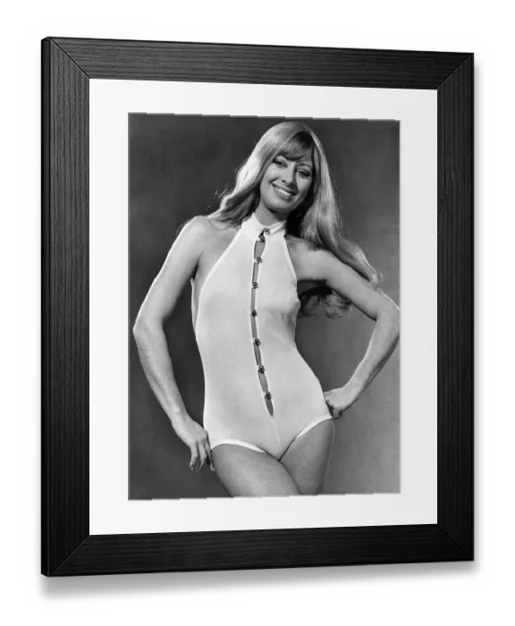 Framed Print : Woman wearing one piece swimsuit February 1970 P017609 Framed Print : Woman wearing one piece swimsuit February 1970 P017609