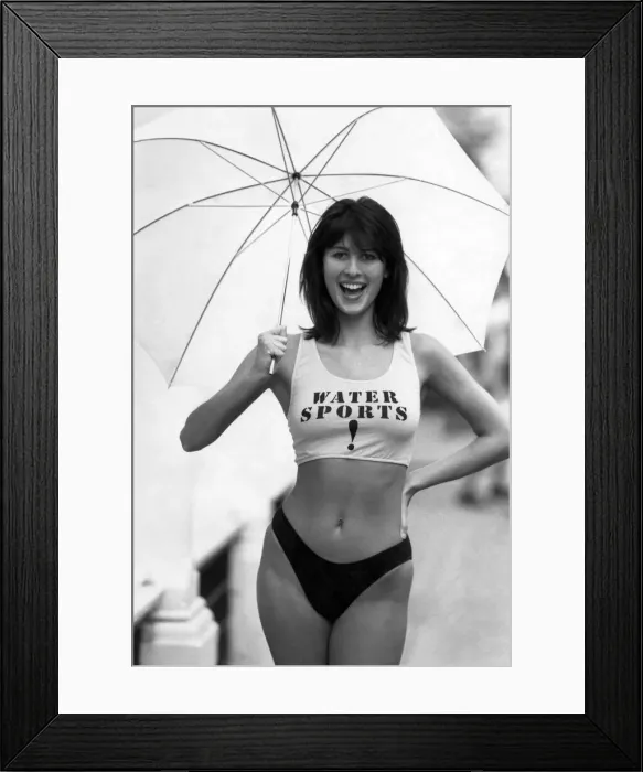 Framed Print : Fashion - Beachwear. Cathys letter perfect. The message from sporty model Cathy Framed Print : Fashion - Beachwear. Cathys letter perfect. The message from sporty model Cathy