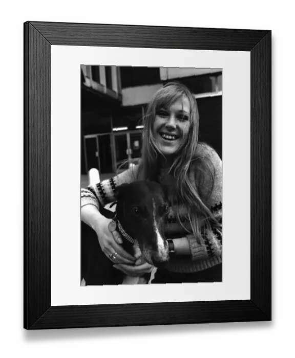 Framed Print : People with animals. Woman. Fiena Ward with her dog Barnabas outside Manchester College Framed Print : People with animals. Woman. Fiena Ward with her dog Barnabas outside Manchester College